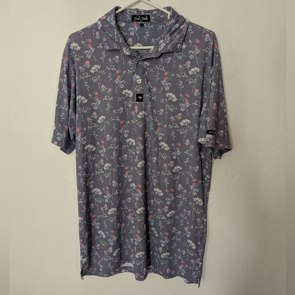 Bad Birdie Lush Core Performance Polo Mens Large 4 Way Stretch UPF 50 Anti Odor